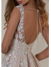 Deep V Neck Beaded Lace Tulle Tie Back Slit Wedding Dress
